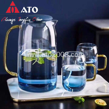 High Borosilicate Graduated Blue Water Carafe with Cup